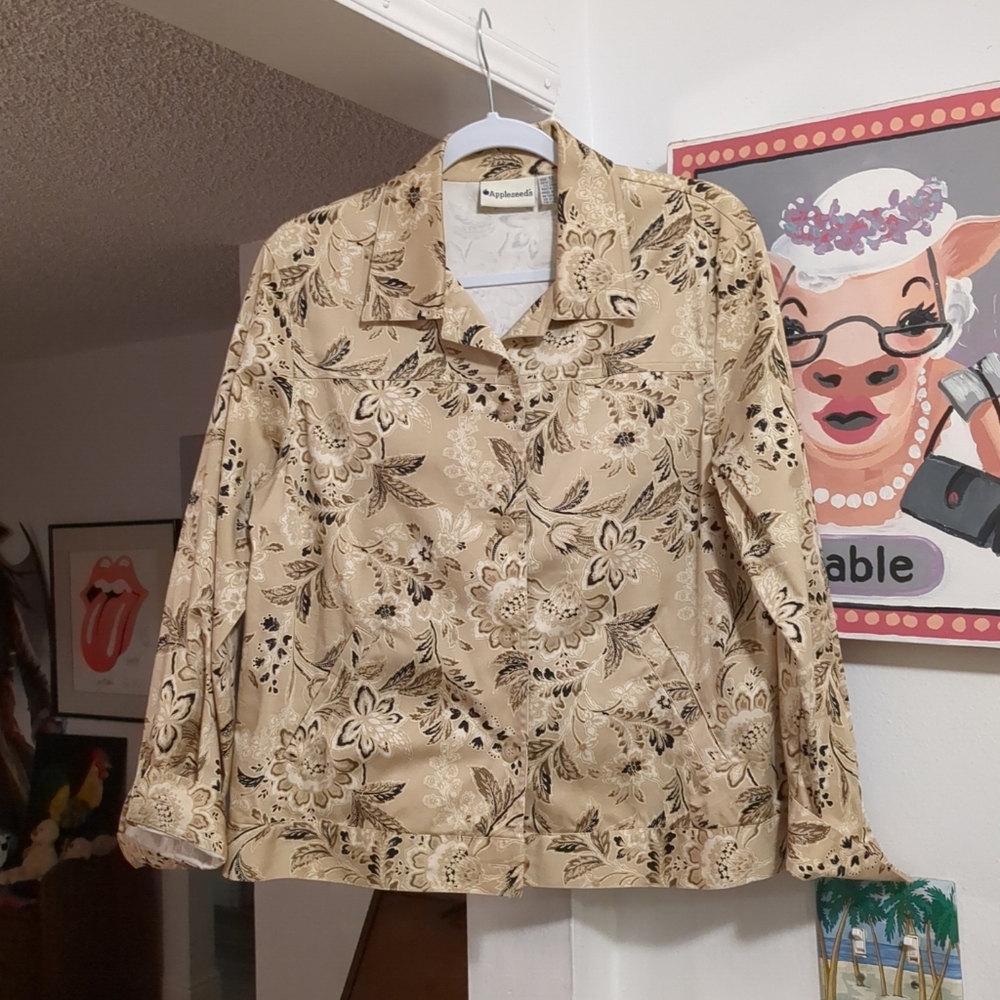 APPLESEEDS Autumn Leaves Fall Cottagecore Jacket Shirt Shacket Sz 12
